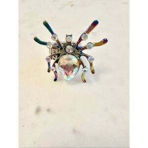 Iridescent spider rhinestone adjustable ring